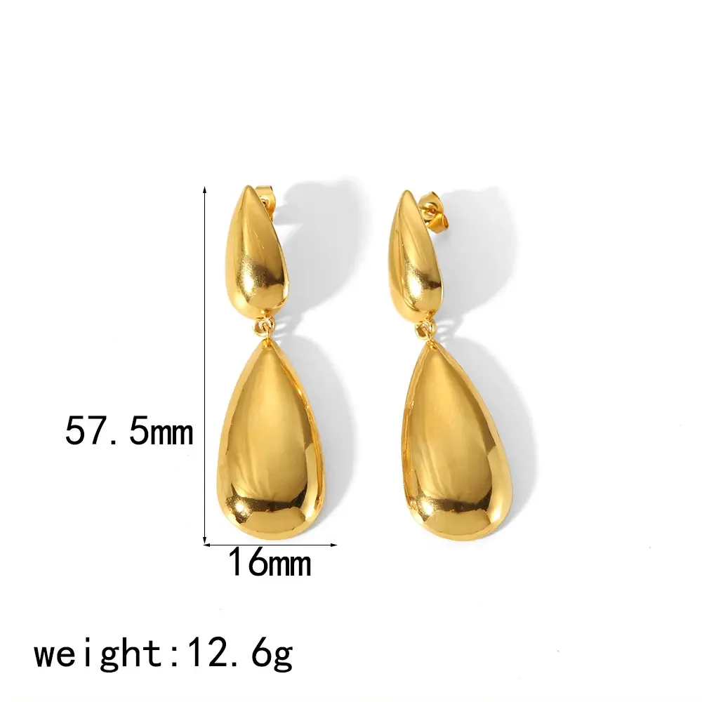 1 paire de boucles d'oreilles pendantes en forme de larme double brillante en acier inoxydable plaqué or , créatives et à la mode pour femmes à porter au quotidien h5 Image2