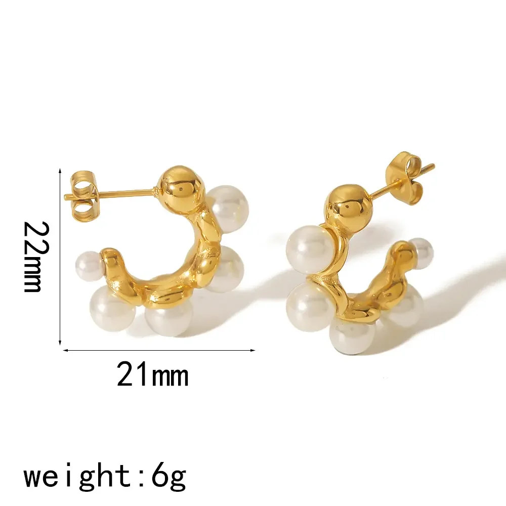 1 pair of elegant and fashionable  gold-plated stainless steel pearl gemstone earrings for women for daily wear Picture2