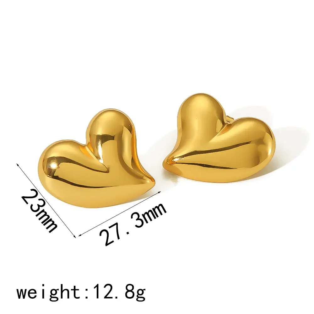 1 paire de boucles d'oreilles classiques en acier inoxydable plaqué or  en forme de cœur brillant asymétrique pour femme à porter au quotidien h5 Image2