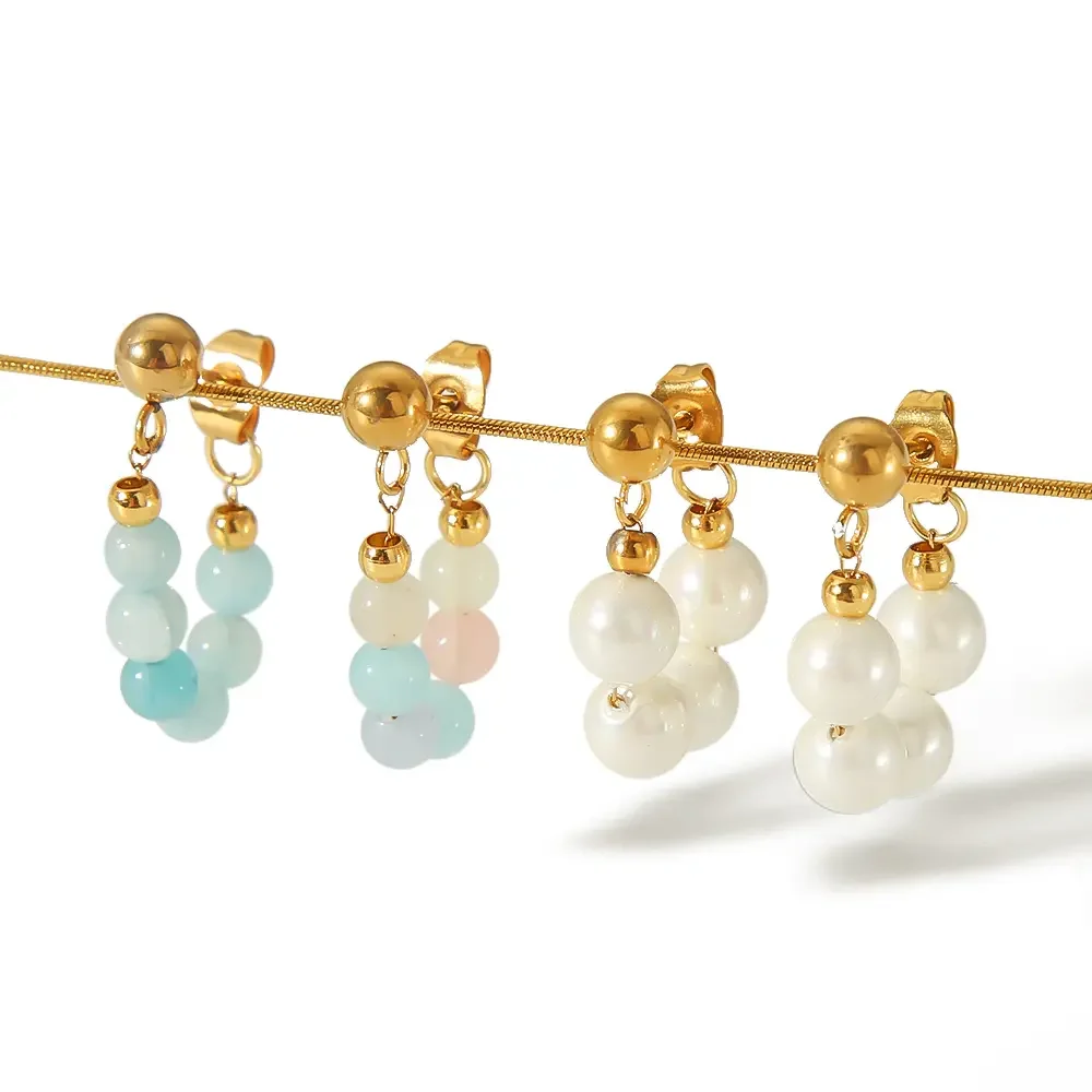 1 pair of exquisite and fashionable gold-plated stainless steel crystal pearl chain earrings for women's jewelry for daily wear h5