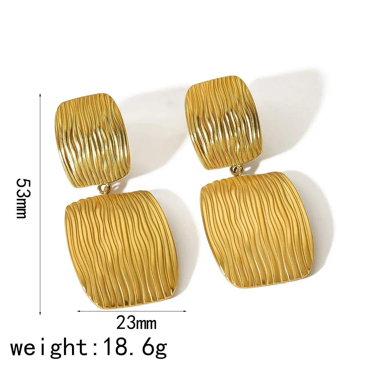 1 pair of exaggerated personality  gold-plated stainless steel striped texture geometric square pendant earrings suitable for women's daily wear h5 Picture2