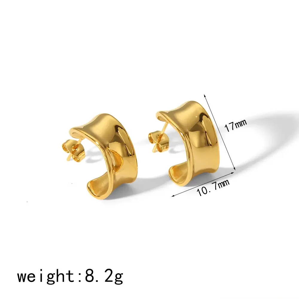 1 paio di classici orecchini a cerchio in acciaio inossidabile placcato oro 18k a forma di C, lucidati, per gioielli da donna, per tutti i giorni h5Immagine2