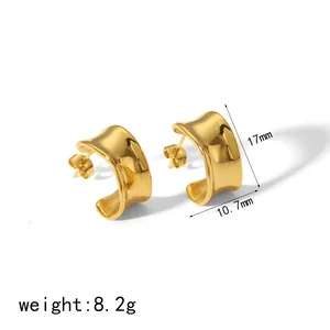 1 paio di classici orecchini a cerchio in acciaio inossidabile placcato oro 18k a forma di C, lucidati, per gioielli da donna, per tutti i giorni h5 Immagine2