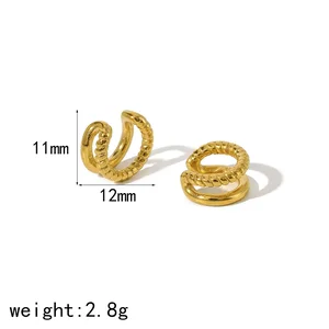 1 Paar stilvolle, goldplattierte Ohrclips aus Edelstahl mit geometrischem, gedrehtem Design für Damen – ideal für den Alltag h5 Bild2