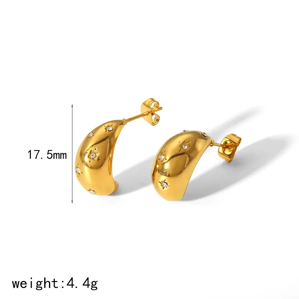 1 paire de boucles d'oreilles simples et individuelles en acier inoxydable plaqué or avec des points géométriques creux en forme de goutte d'eau en diamant pour un usage quotidien pour les femmes h5 Image2
