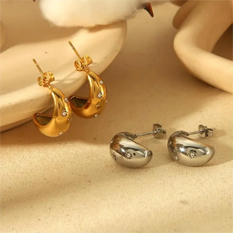 1 paire de boucles d'oreilles simples et individuelles en acier inoxydable plaqué or avec des points géométriques creux en forme de goutte d'eau en diamant pour un usage quotidien pour les femmes h5