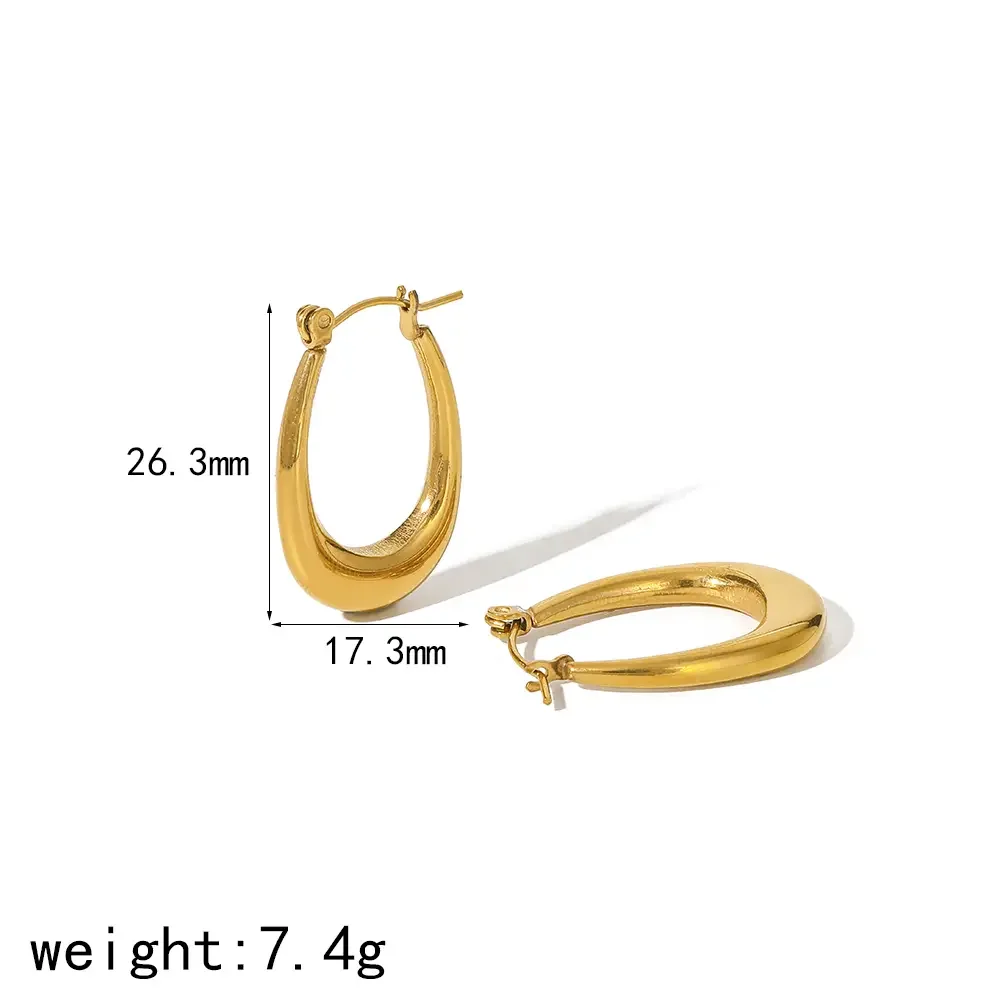 1 pair simple series simple geometric stainless steel gold plated women hoop earrings Picture2