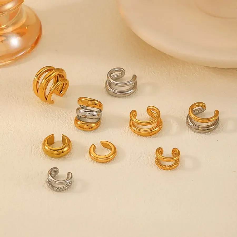 1 pair simple series casual geometric stainless steel  gold plated women Ear Cuffs Picture2