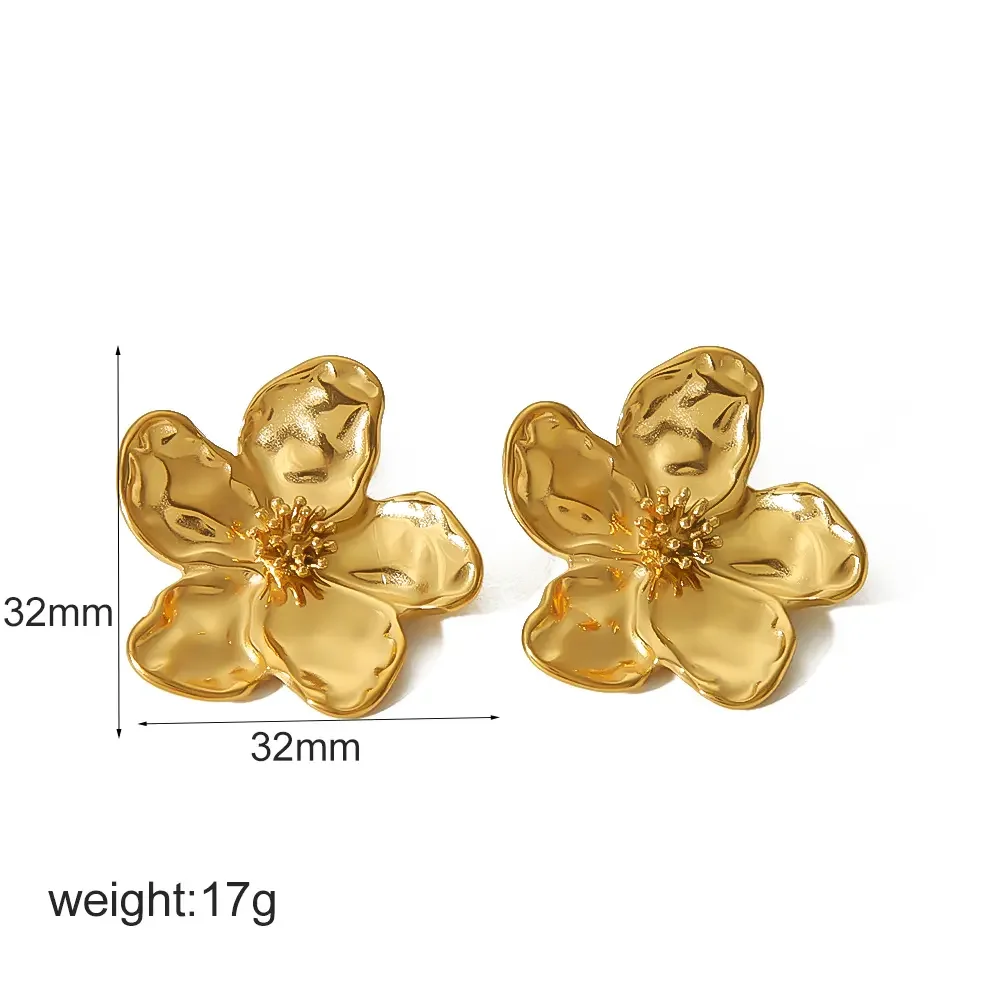 1 pair of personalized fashion  gold-plated stainless steel hammered flower earrings for women's daily wear h5 Picture2
