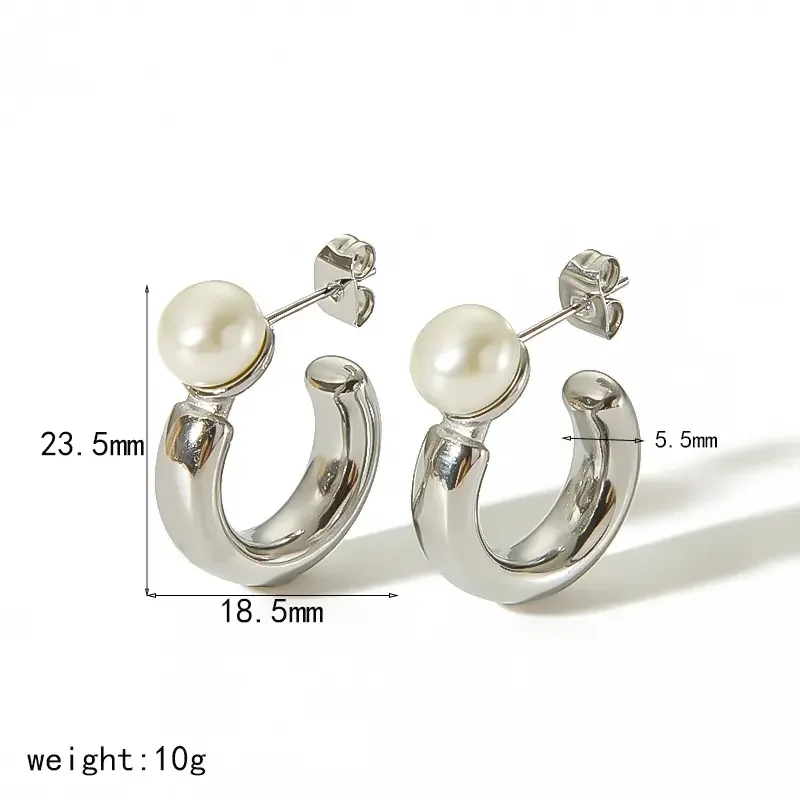 1 pair simple series sweet geometric stainless steel gold plated artificial pearl women stud earrings h5 Picture2