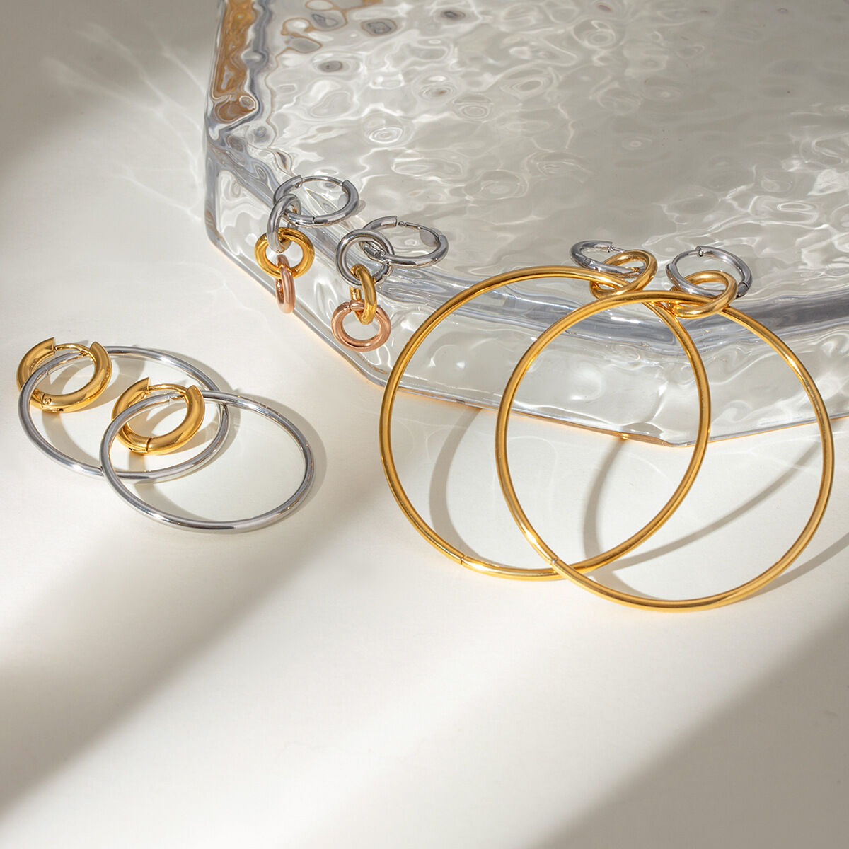 1 pair simple series simple geometric stainless steel  gold plated women hoop earrings h5 