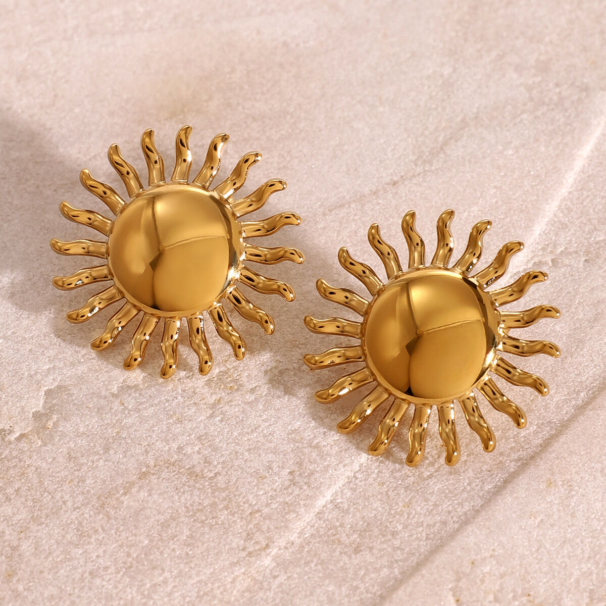 1 paire de boucles d'oreilles rétro soleil/lune en acier inoxydable plaqué or pour femme h5