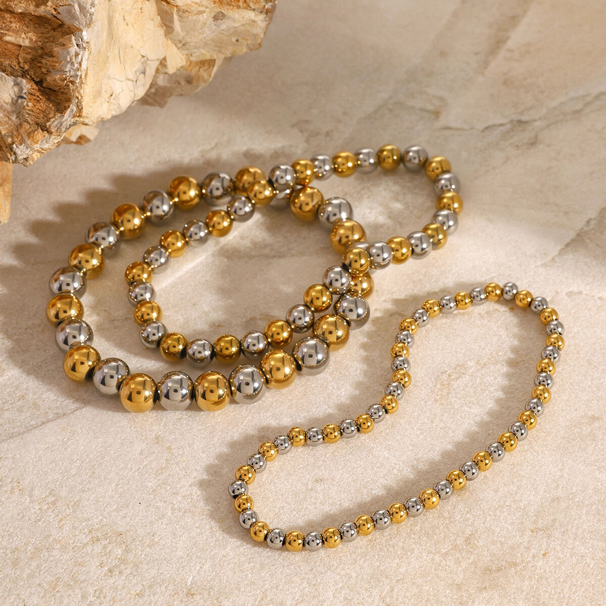 Beads Stainless Steel Waterproof  Mixed Color Necklace Set h5 
