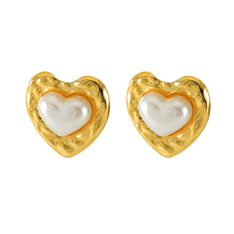 1 pair light-luxury casual style oval heart shape stainless steel gold plated inlay artificial pearl women's stud earrings