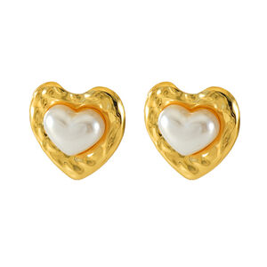 1 pair light-luxury casual style oval heart shape stainless steel gold plated inlay artificial pearl women's stud earrings h5