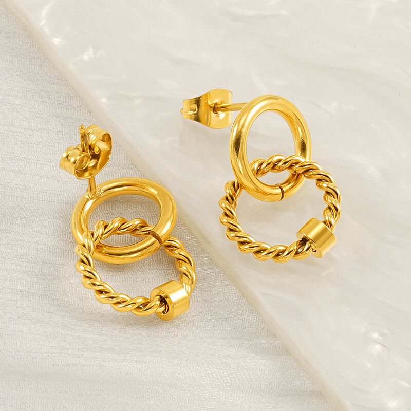 1 par de aretes de botón de acero inoxidable chapados en oro de 18 quilates con diseño de giro diario para mujer h5