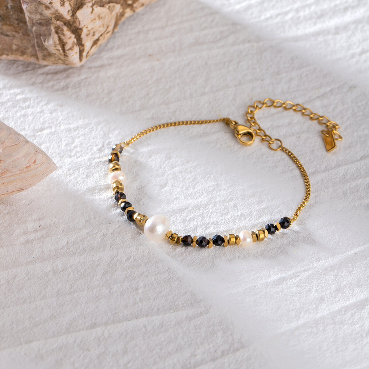 1 piece simple series elegant beads stainless steel gold plated natural stone women charm bracelets h5