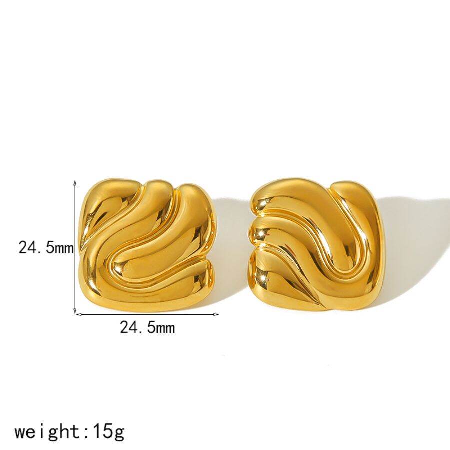 1 paio di orecchini a bottone da donna in acciaio inossidabile placcato oro 18K, serie semplice e geometrica Immagine2