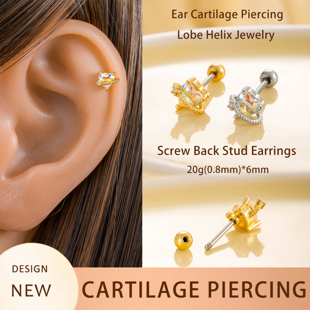 1 Piece Simple Series Simple Heart Titanium Steel No Plating Material Zircon Women Piercing Earrings Picture3
