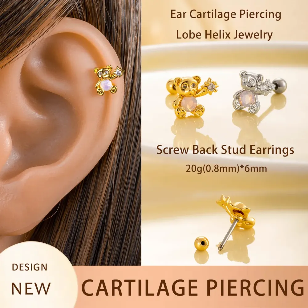 1 Piece Simple Series Simple Animal Titanium Steel No Plating Material Zircon Women Piercing Earrings Picture3