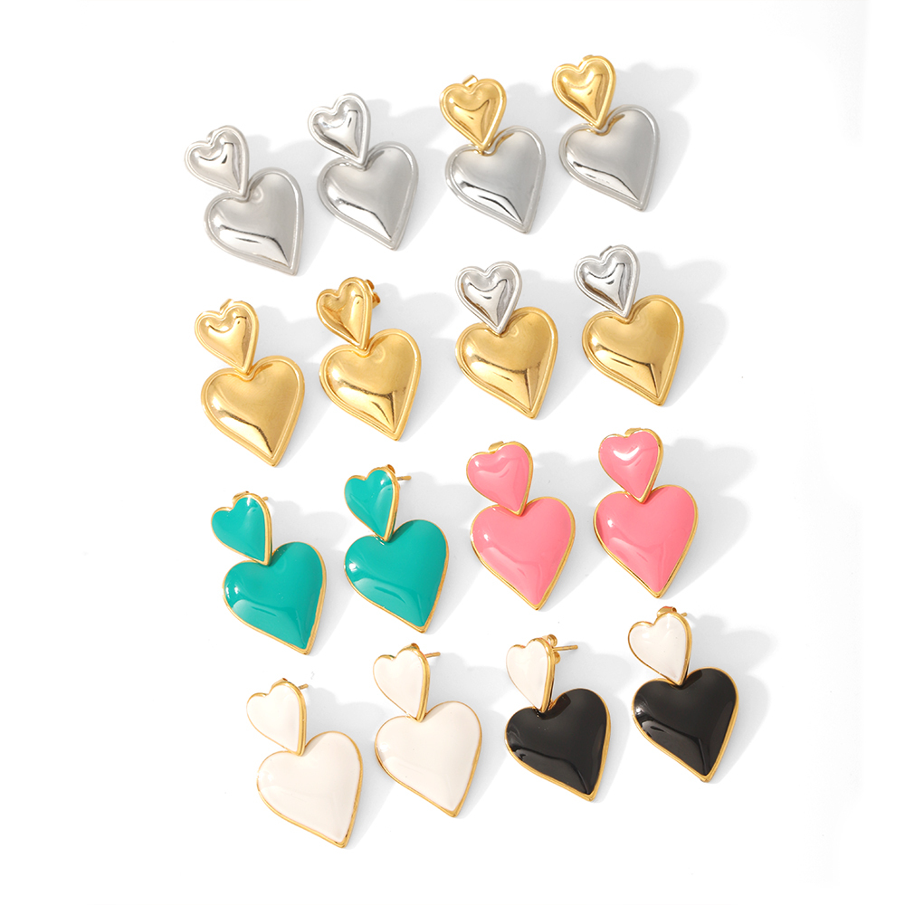 1 Paar Elegante En Modieuze Vergulde Roestvrijstalen Kleurrijke Oliedruppel Liefdeshanger Oorbellen Voor Dames Sieraden Voor Dagelijks Gebruik h5Afbeelding3