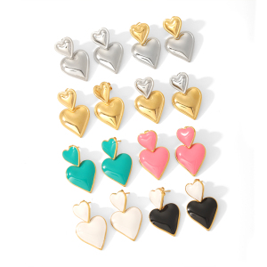 1 Paar Elegante En Modieuze Vergulde Roestvrijstalen Kleurrijke Oliedruppel Liefdeshanger Oorbellen Voor Dames Sieraden Voor Dagelijks Gebruik h5 Afbeelding3
