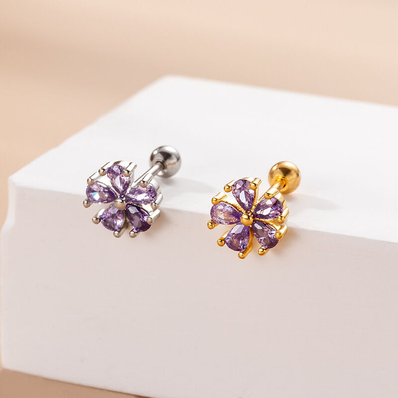 1 stuk eenvoudige serie, eenvoudige bloem, titaniumstaal, geen plating, zirkonia, oorbellen voor dames h5 Afbeelding2