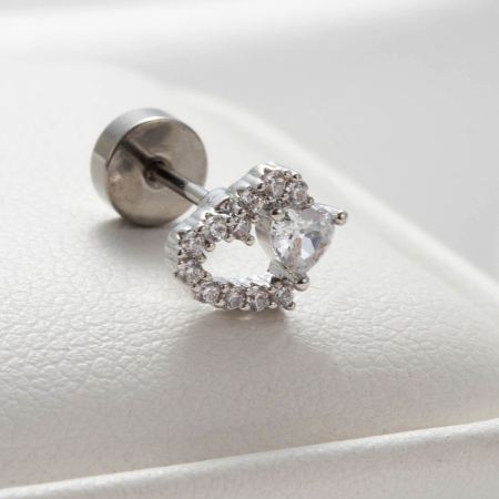 1 Stück Simple Series Herz-Ohrringe aus Titanstahl (unbeschichtet) mit Zirkonia für Damen (Piercing)
