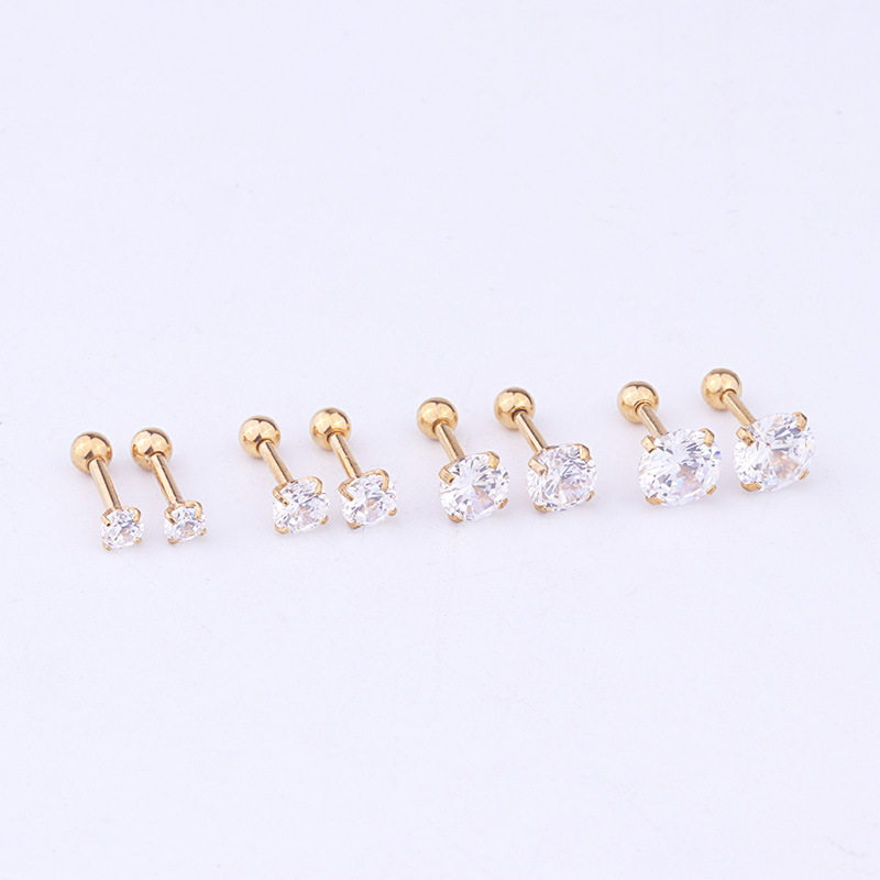 1 Piece Simple Series Simple Geometric Titanium Steel No Plating Material Zircon Women Piercing Earrings Picture2