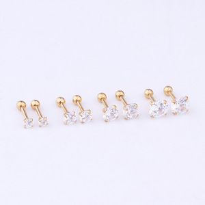 1 Piece Simple Series Simple Geometric Titanium Steel No Plating Material Zircon Women Piercing Earrings h5 Picture2