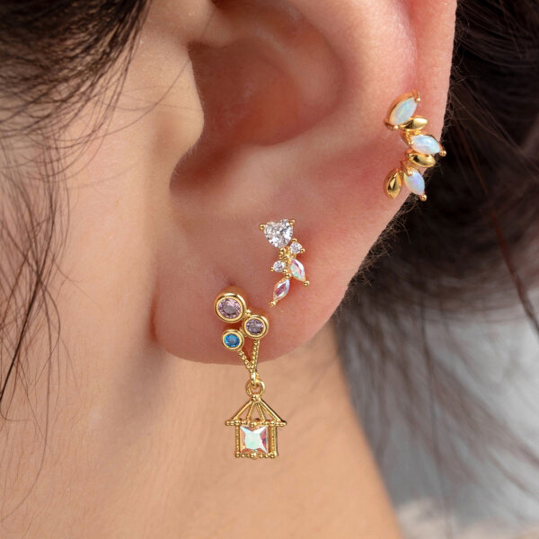 Pendientes de perforación para mujer, de acero titanio, sin chapado, con forma de corazón clásico, de serie simple y circonita h5 Imagen2
