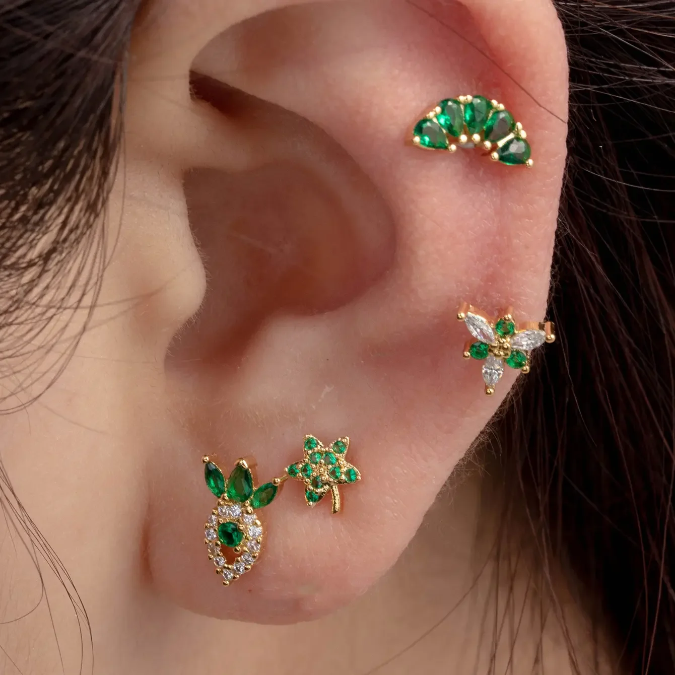 1 Adet Sade Seri Basit Bitki Titanyum Çelik Kaplamasız Malzeme Zirkon Kadın Piercing Küpe Resim2