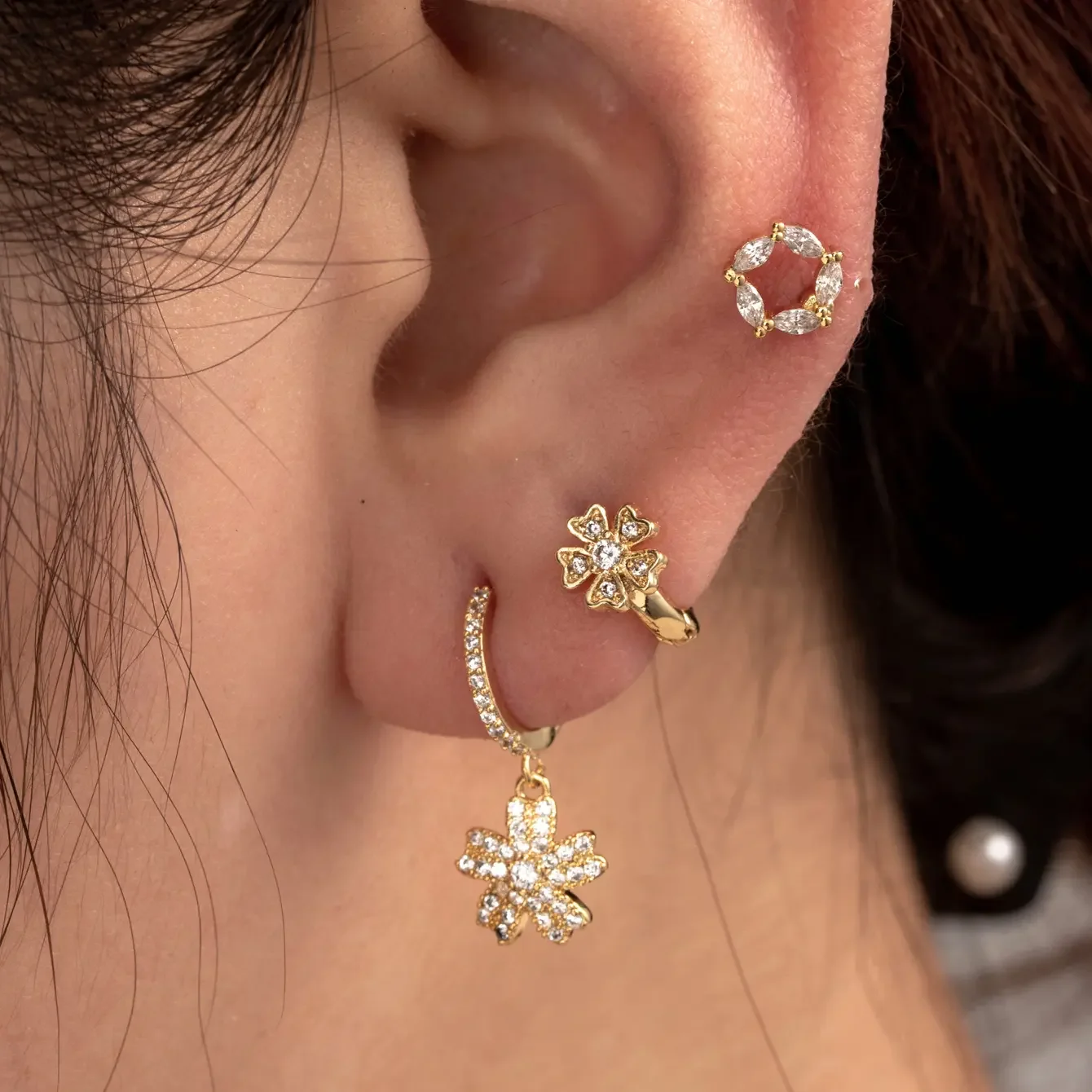 1 Piece Simple Series Simple Flower Copper No Plating Material Zircon Women Piercing Earrings h5 Picture2