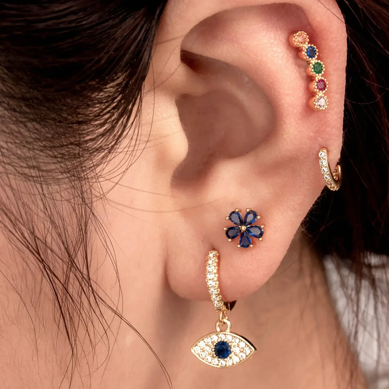 1 Piece Simple Series Simple Flower Copper No Plating Material Zircon Women Piercing Earrings h5 Picture2