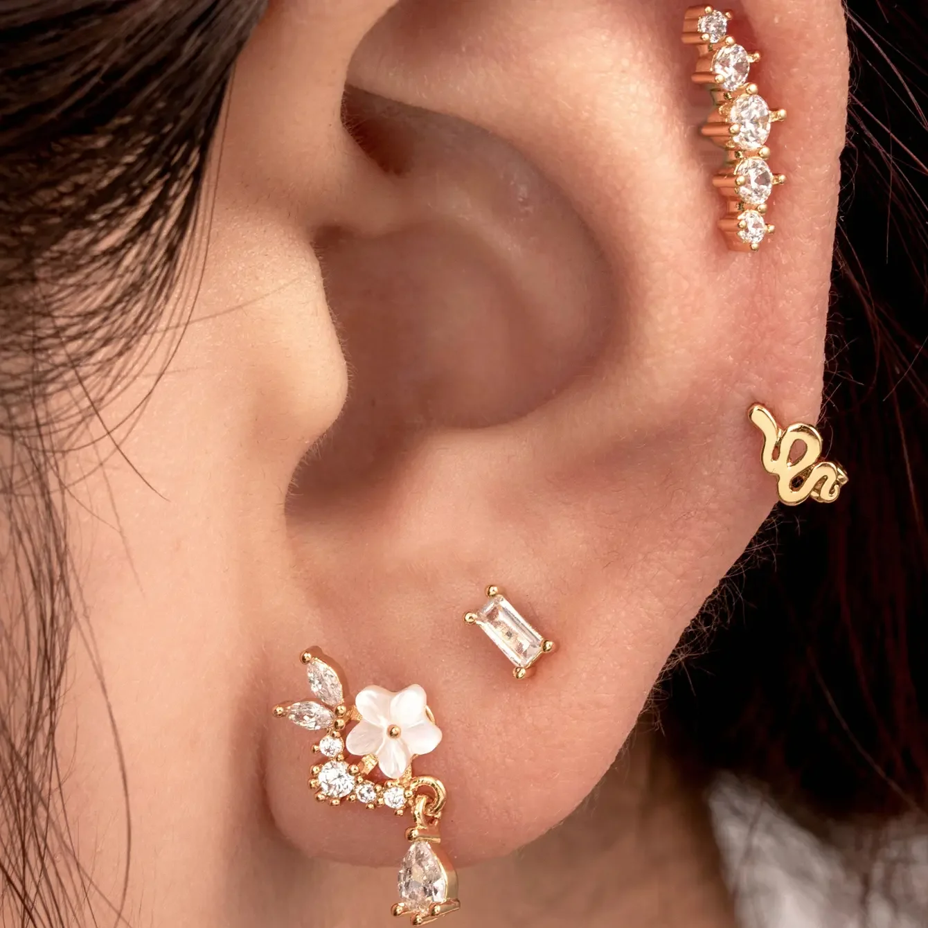 1 pezzo semplice serie semplice fiore rame senza placcatura materiale zircone orecchini da donna piercing h5 Immagine2
