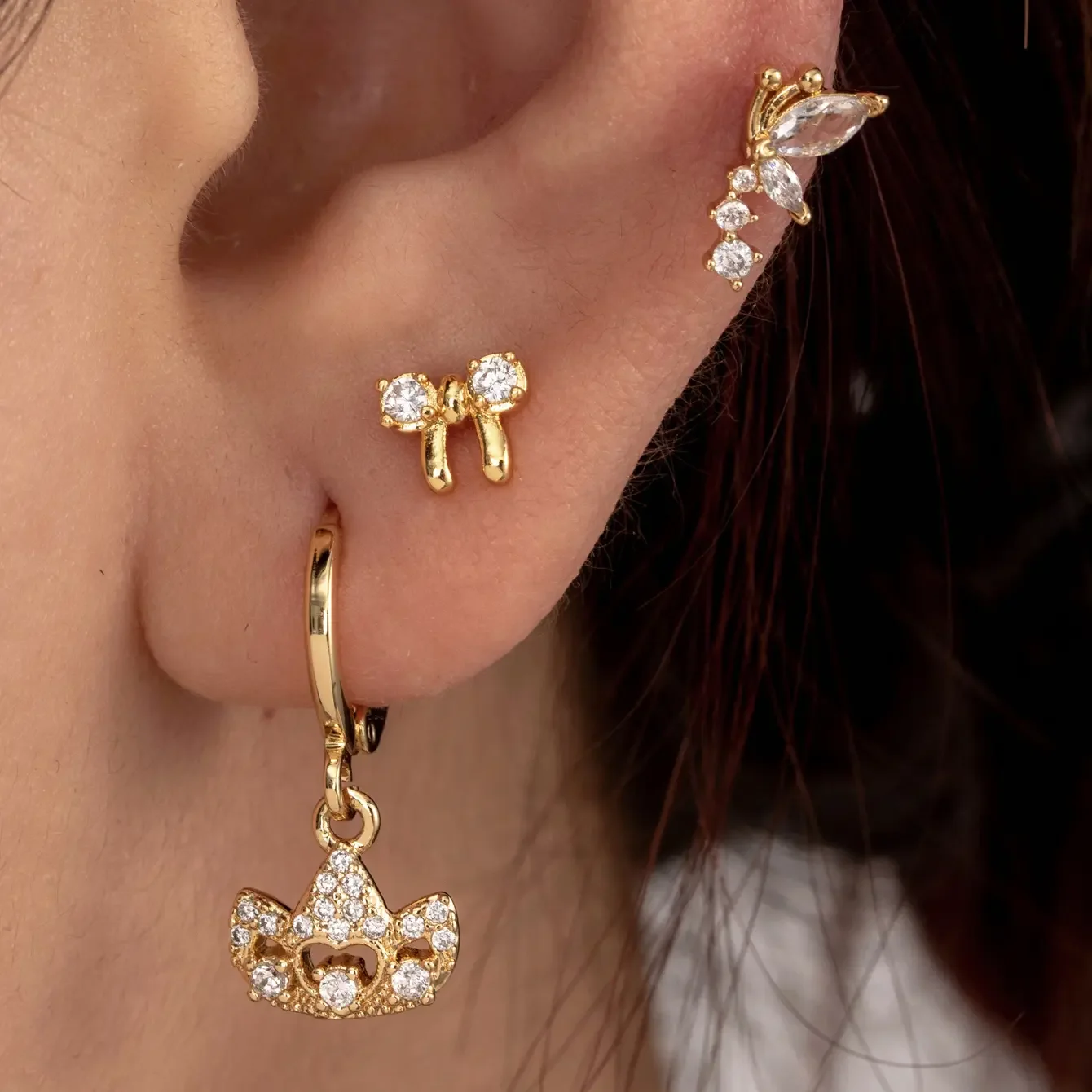 Boucles d'oreilles piercing femme Simple Series Classic Bow Knot en cuivre sans plaquage, ornées de zircon h5 Image2