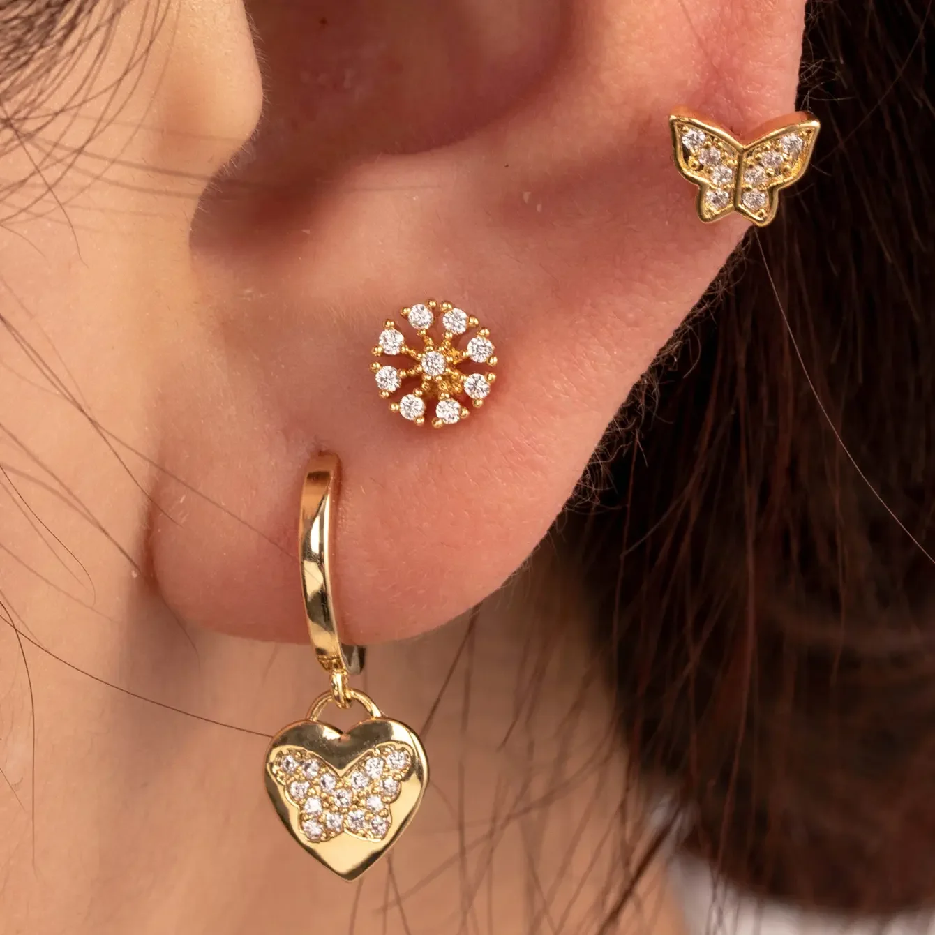 1 Adet Sade Seri Klasik Kalp Bakır Kaplamasız Zirkon Taşlı Kadın Piercing Küpe h5 Resim2