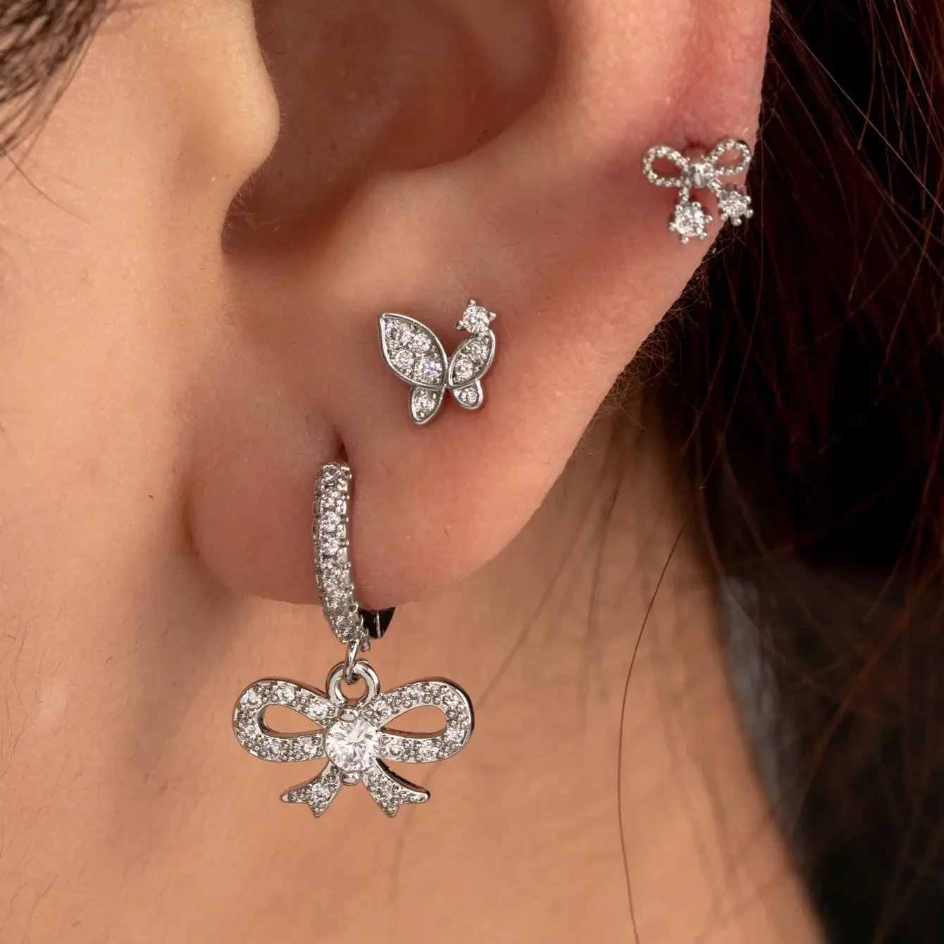 Boucles d'oreilles piercing femme Simple Series Classic Bow Knot en cuivre sans plaquage, ornées de zircon h5 Image2
