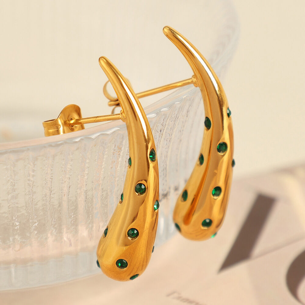 Eh794 Green Diamond Gold Earrings Picture4