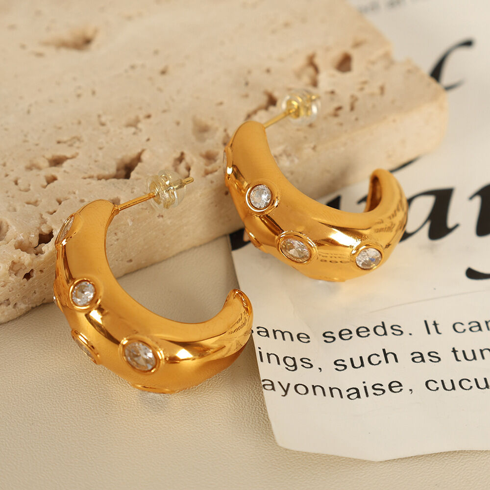 1 pair simple series classic geometric stainless steel gold plated zircon women Stud Earrings h5
