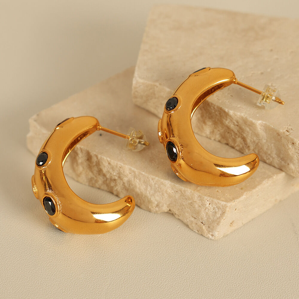 Eh770 Black Stone Gold Earrings Picture2