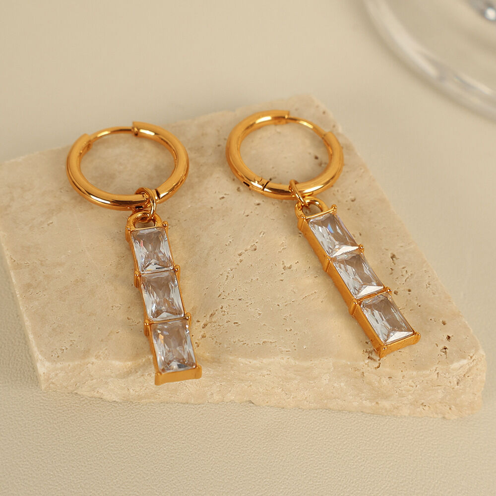 1 pair simple series classic geometric titanium steel gold plated zircon women drop earrings