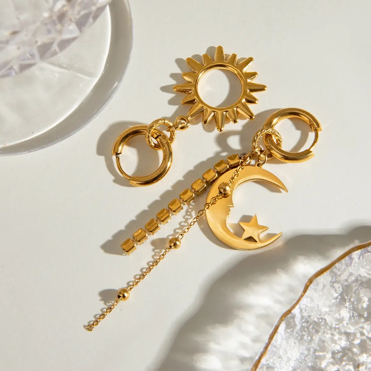 1 pair simple series elegant geometric stainless steel gold plated natural stone women drop earrings h5