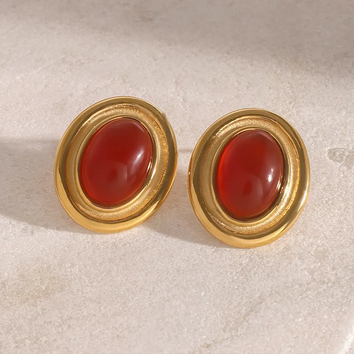 1 pair luxurious series retro geometric gold plated artificial gemstone women stud earrings