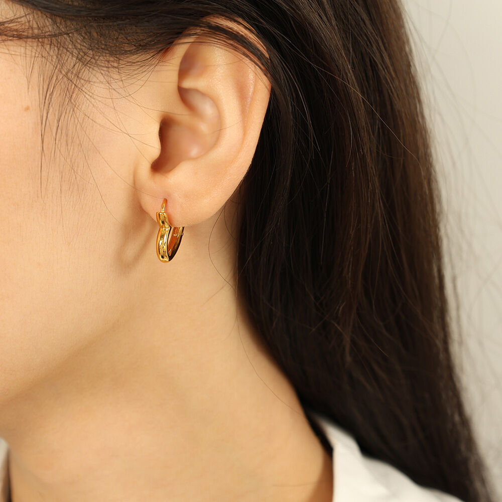 1 paire de boucles d'oreilles créoles en acier inoxydable plaqué or  pour femme, série simple, motif cœur h5 