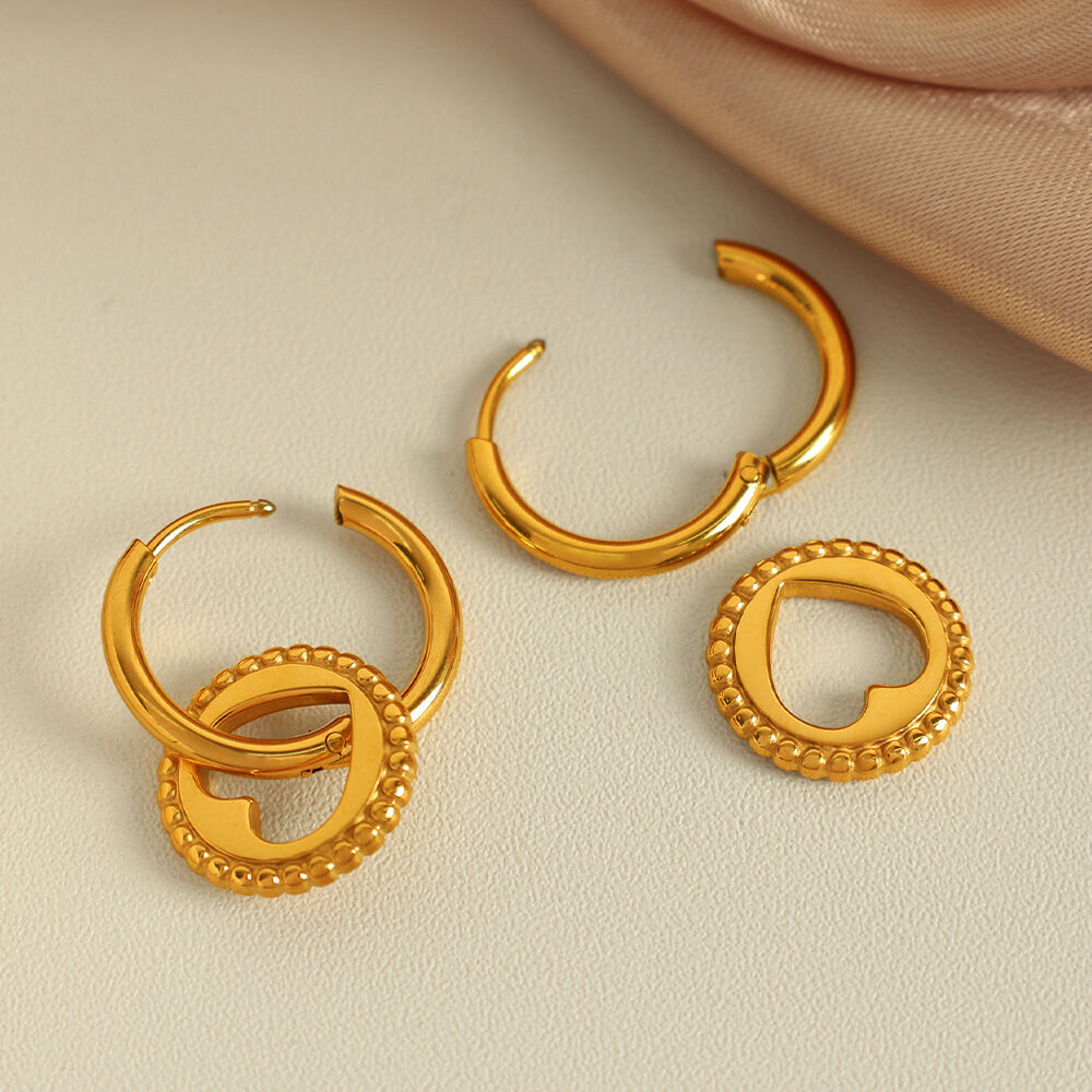 1 paire de boucles d'oreilles pendantes en acier inoxydable plaqué or  pour femme, série simple, motif cœur 