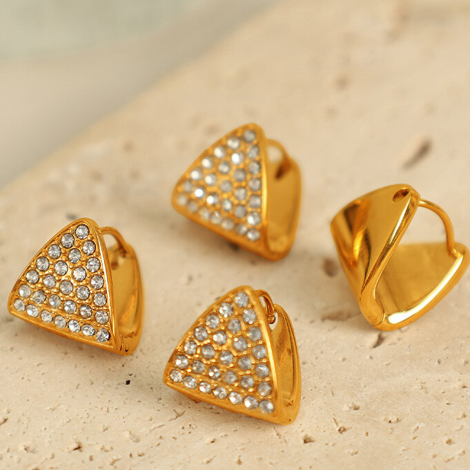 1 pair simple series simple geometric stainless steel gold plated rhinestone women Stud Earrings