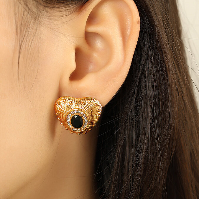 Boucles d'oreilles or pierre noire EH790 Image2