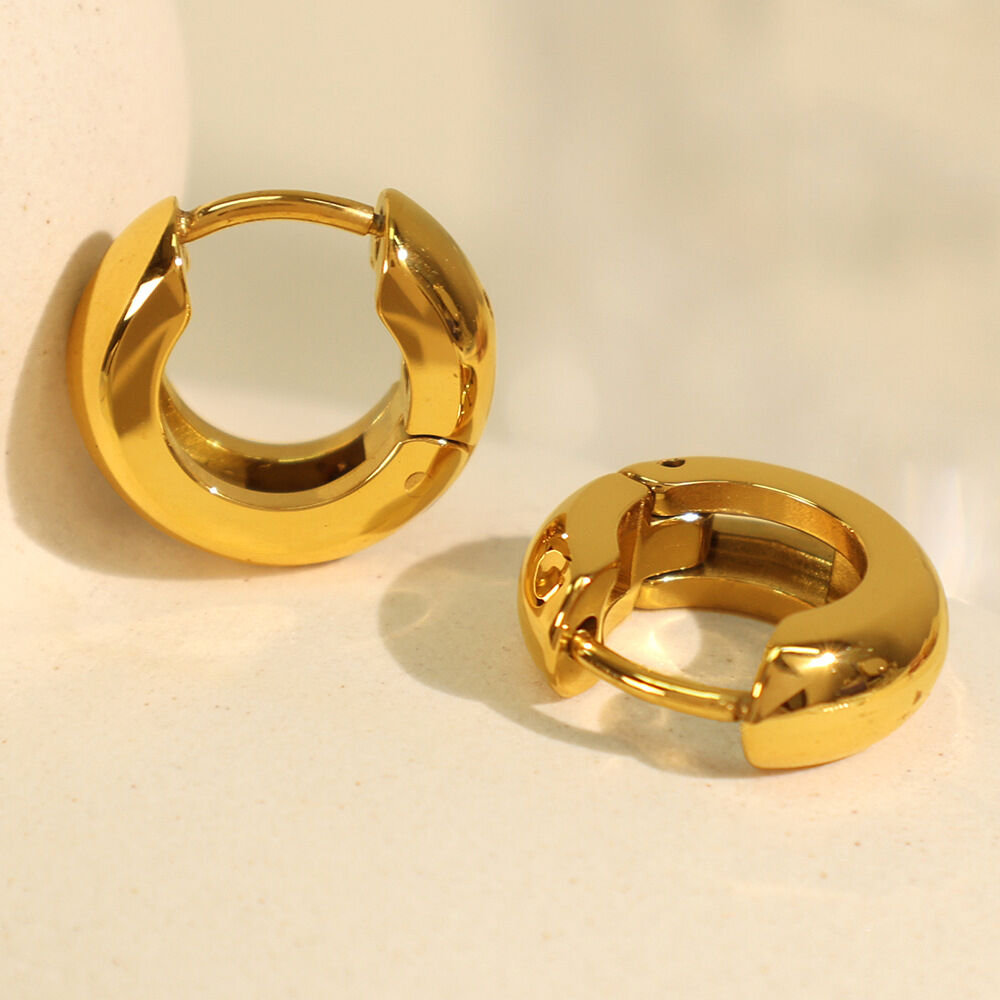 1 pair simple series classic solid color stainless steel  gold plated women hoop earrings 