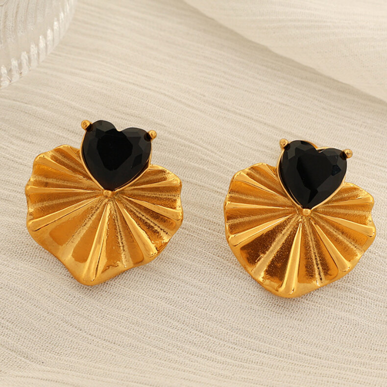1 paire de boucles d'oreilles à tige en acier inoxydable plaqué or  avec zircons pour femme, style rétro, série classique h5 